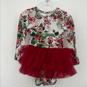 Posh Peanut Floral Red Tutu Bodysuit